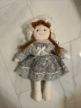 Vintage Floral Rag Doll in Green and Pink Dress
